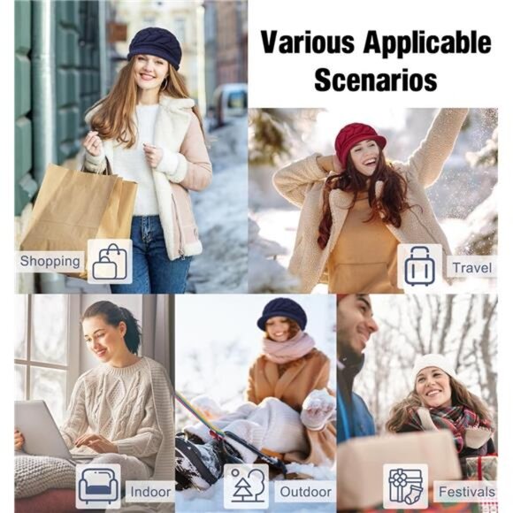 2 Pack Women\'s Winter Hats Warm Knit Hat Slouchy Beanie Cap with Brim main image 4